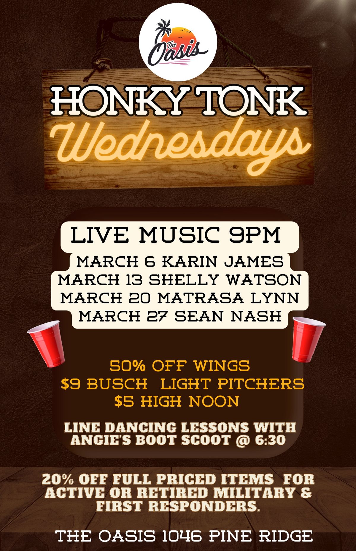 Honky Tonk Wednesdays at The Oasis!