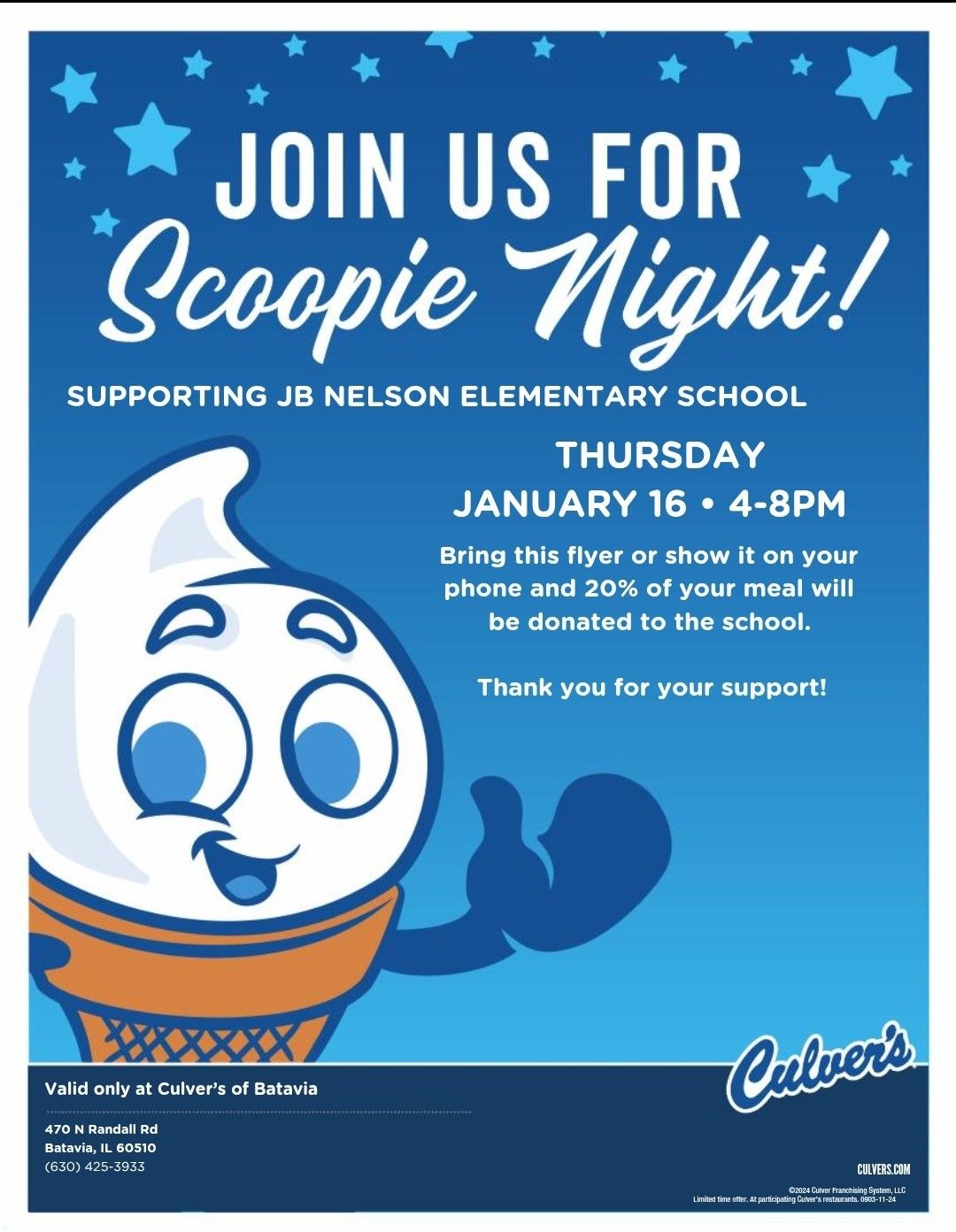 JBN January Dining Night at Culver's