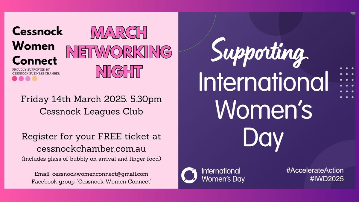 Cessnock Women Connect March Networking Night - supporting International Women's Day