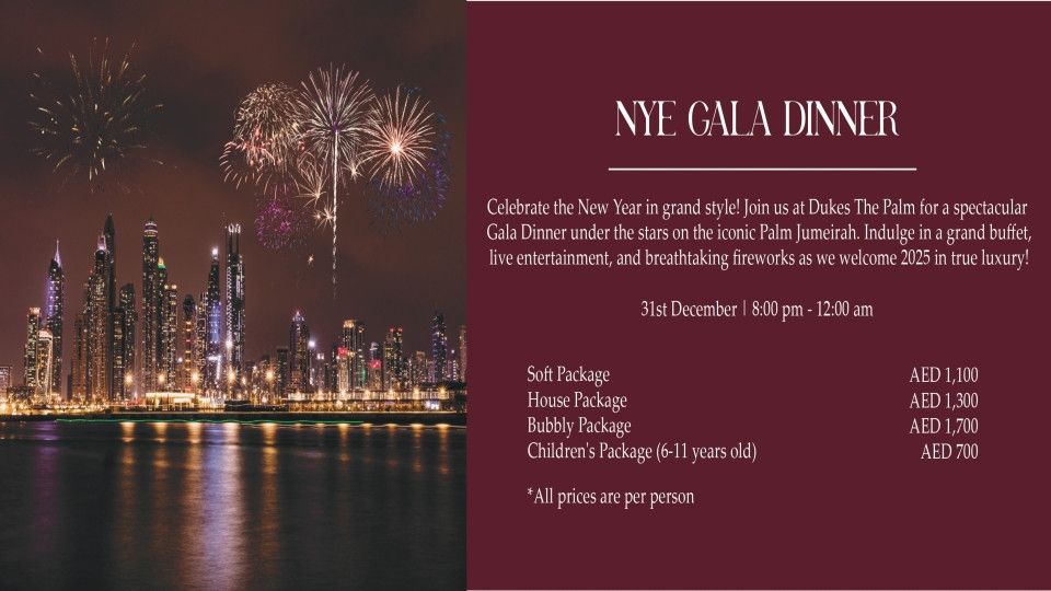 NYE Gala Dinner at Dukes The Palm