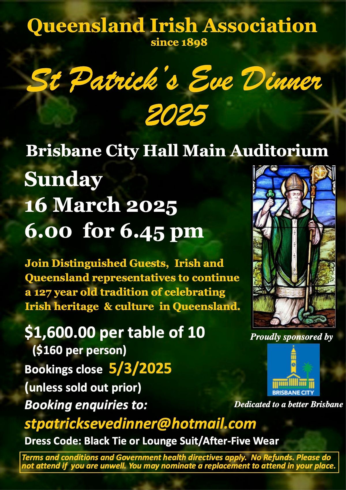 Queensland Irish Association St Patrick's Eve Dinner 2025