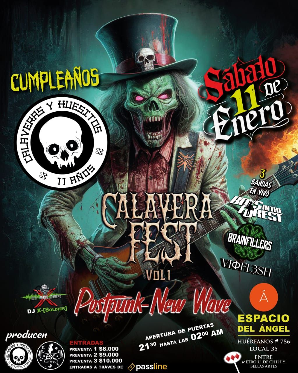 CALAVERA FEST - ANIVERSARIO N\u00b0 11 - SABADO 11 DE ENERO - ESPACIO DEL ANGEL - 21:30 HRS A 02:00 HRS