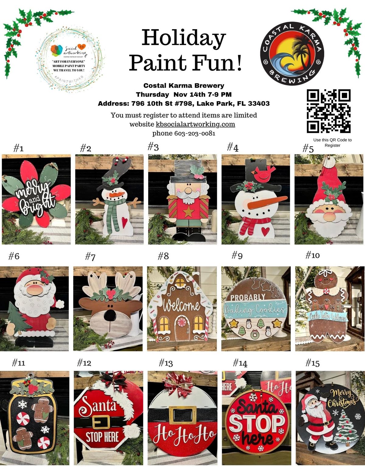 Holiday  Paint Fun! Costal Karma Brewery Thursday  Nov 14th 7-9 PM