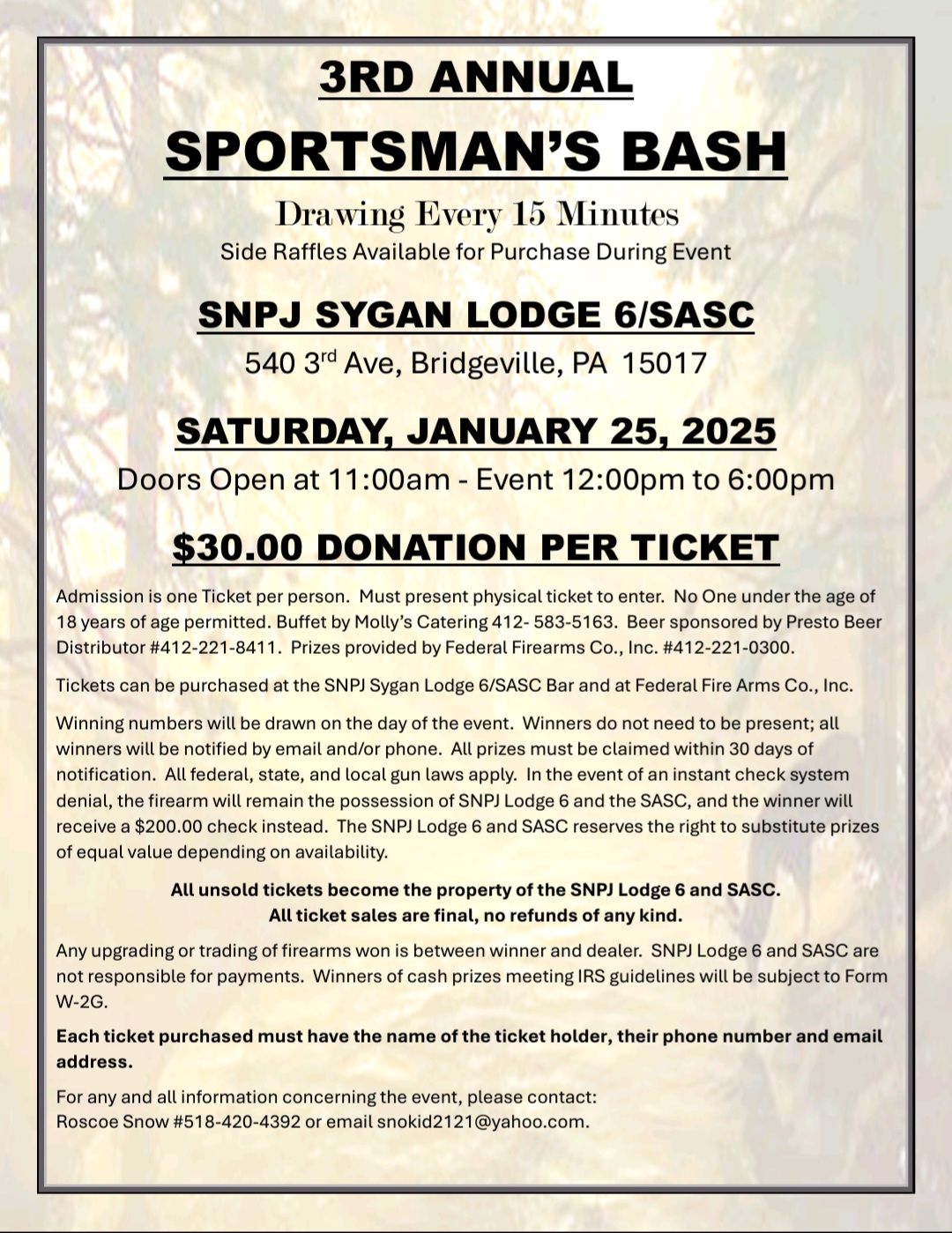 3rd Annual Sportsman's Bash - Saturday, January 25, 2025