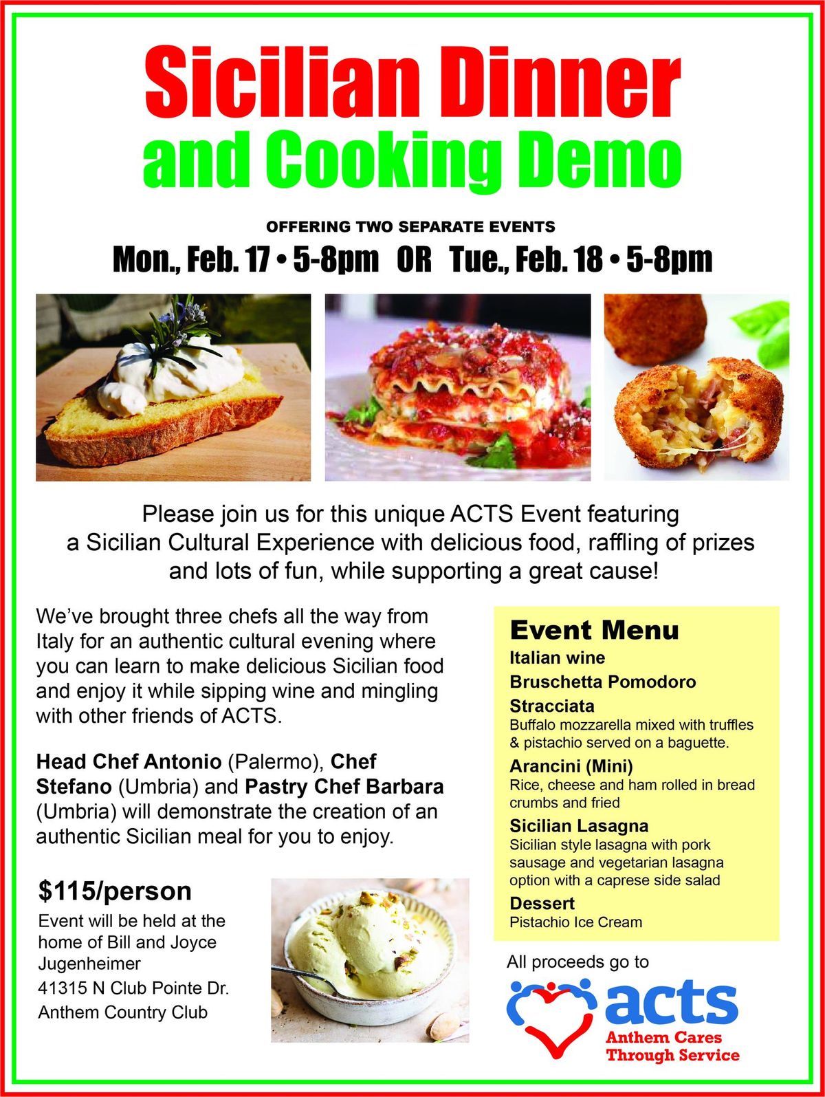 Chef-Prepared Sicilian Dinner & Cooking Demo