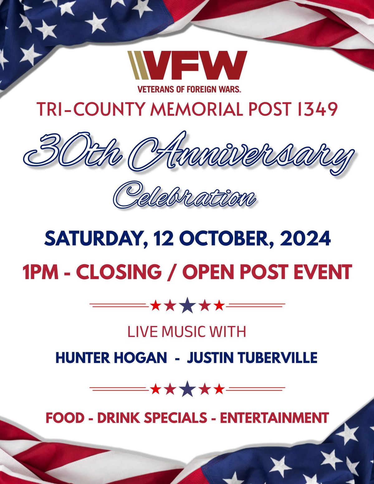 Tri-County Memorial VFW Post 1349 30th Anniversary Celebration