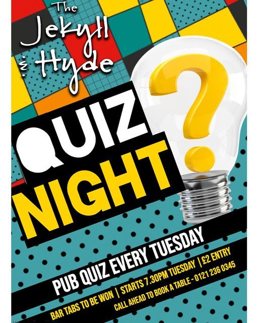 Weekly Quiz W 2 For 9 Cocktails All Night The Jekyll Hyde Birmingham 6 April 2021