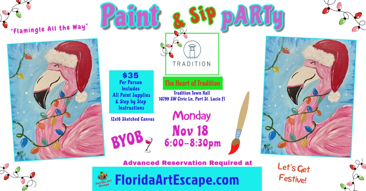 Let's Get Festive "Paint & Sip Night \ud83c\udfa8\ud83c\udf77\ud83e\udda9 Mon, Nov 18 @6pm at Tradition Town Hall 