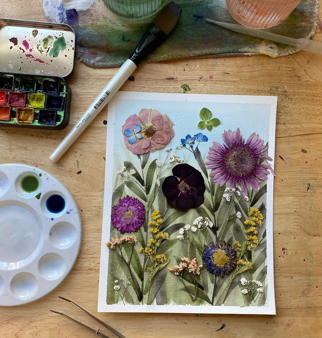 Watercolor + Pressed Flowers Collab Event