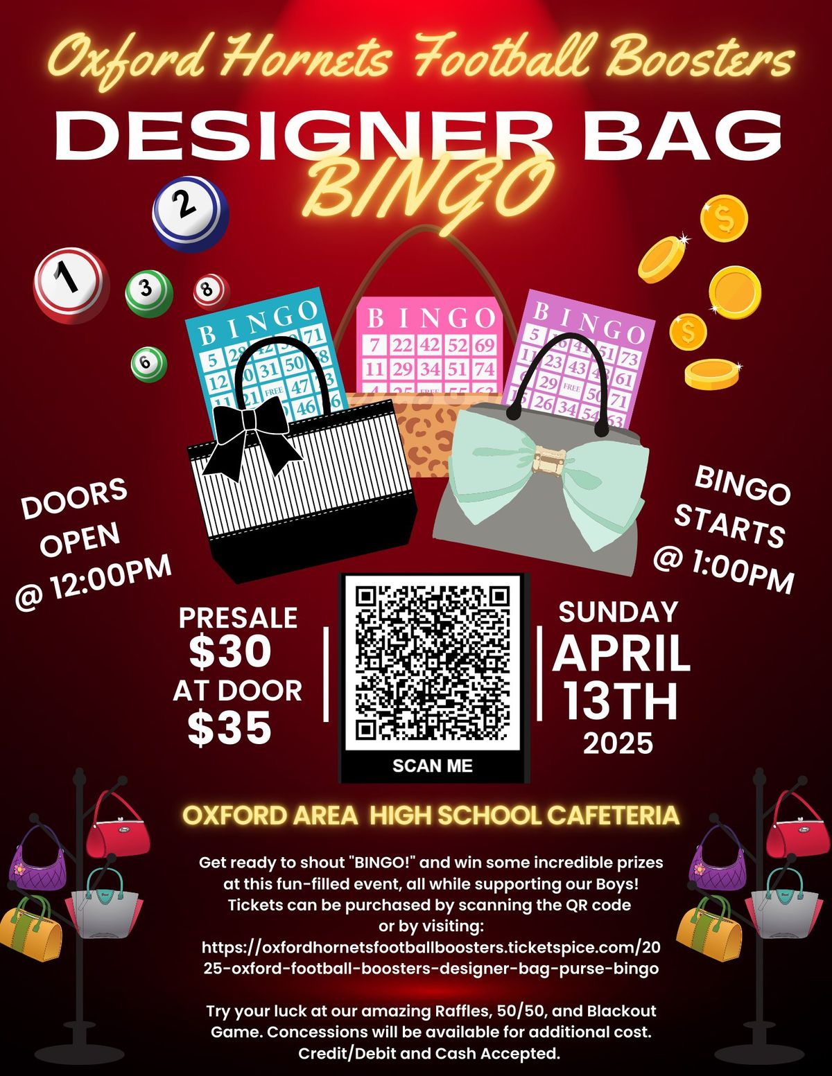 Oxford Hornets Football Boosters Designer Bag Bingo