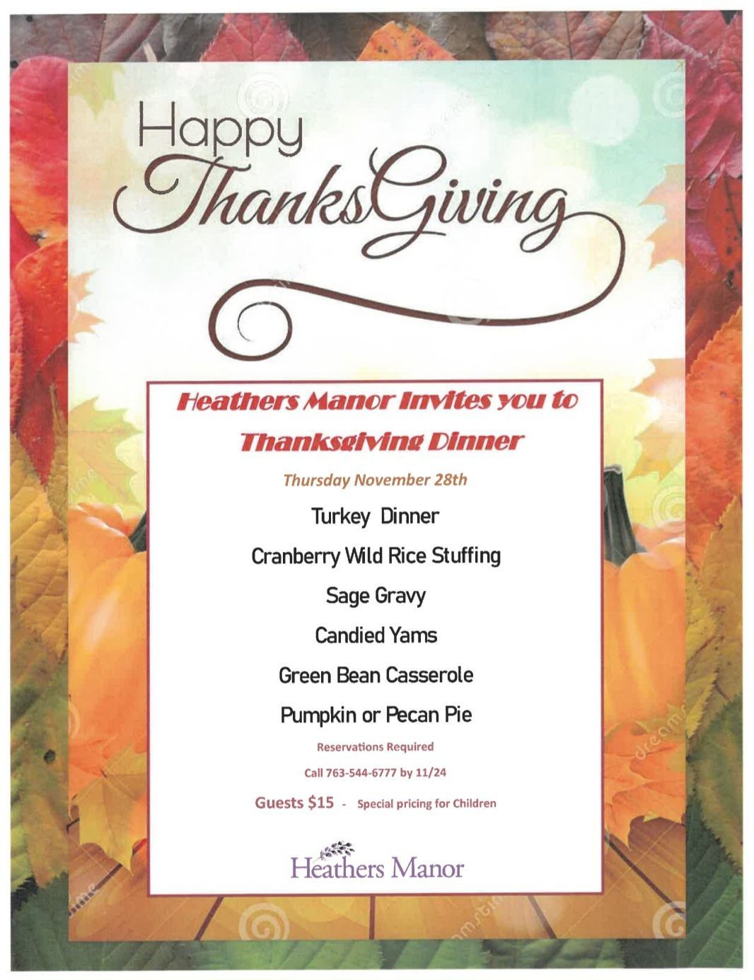 Thanksgiving Feast at Heathers Manor