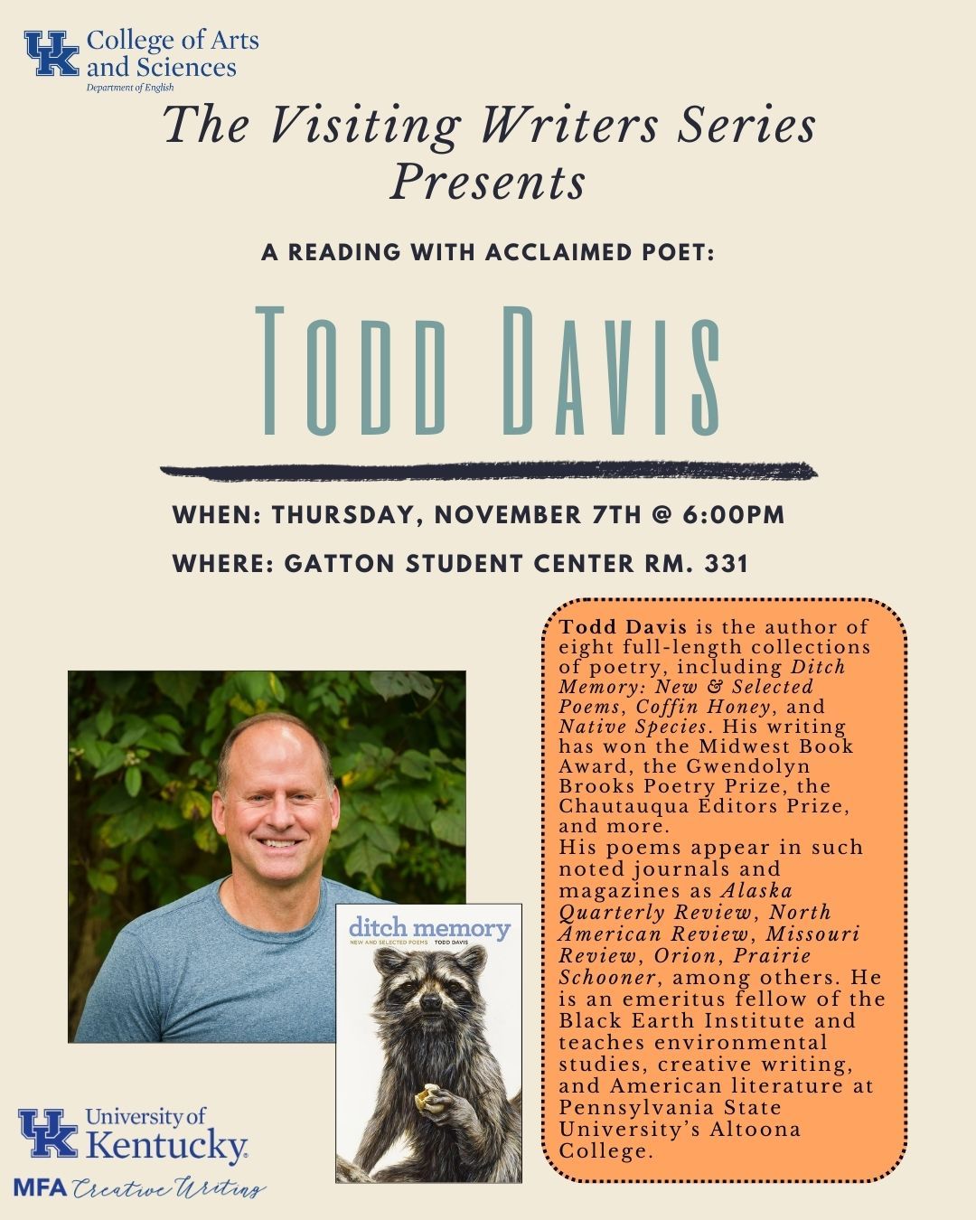 Visiting Writers Series: A Reading with Todd Davis