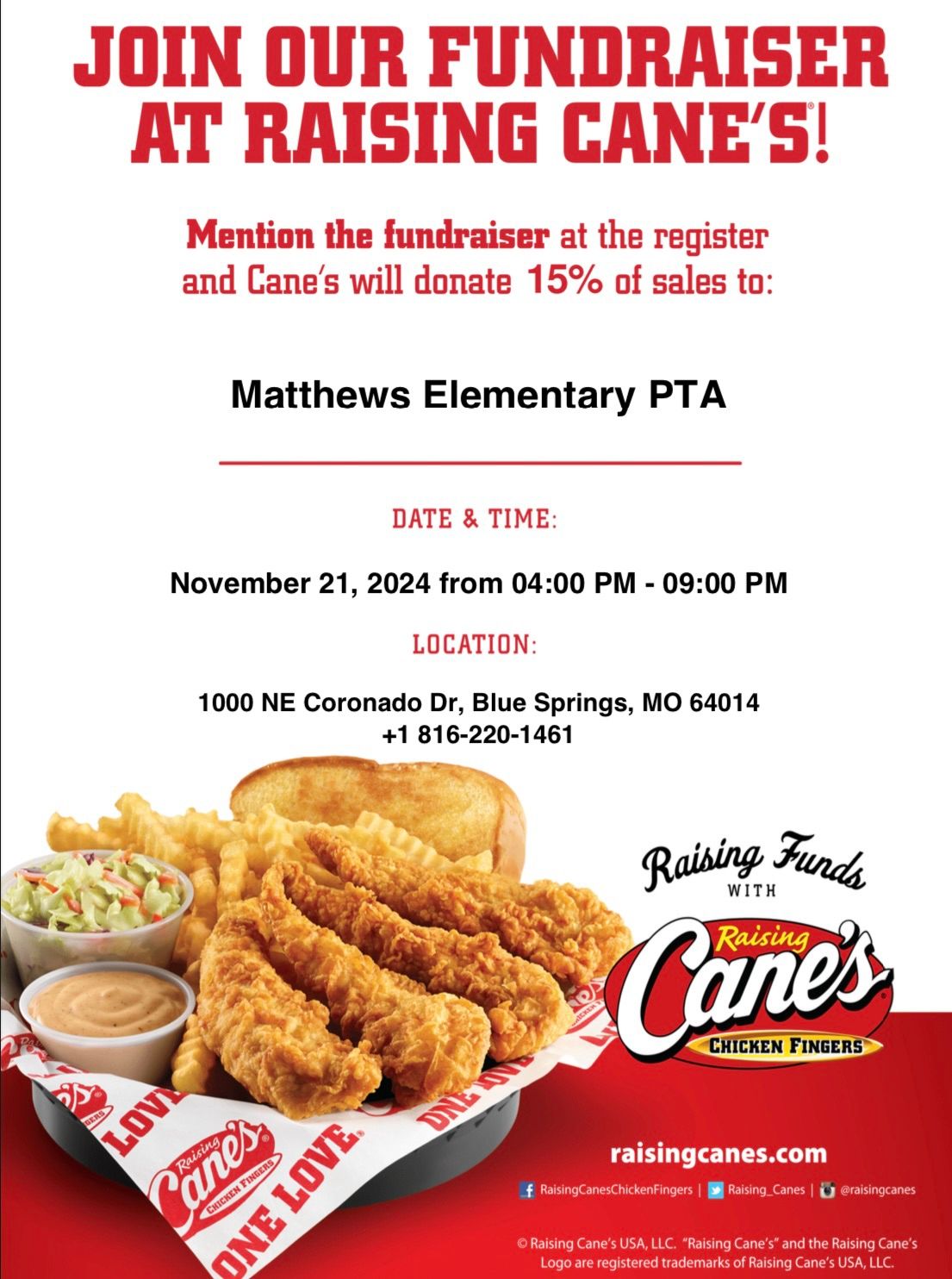 Matthews Fundraiser at Raising Canes