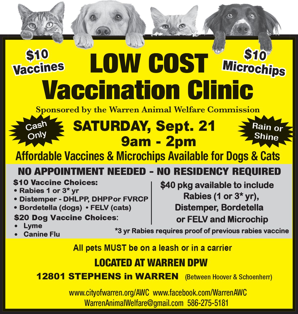 Warren DPW Fall Dog and Cat Shot Clinic!