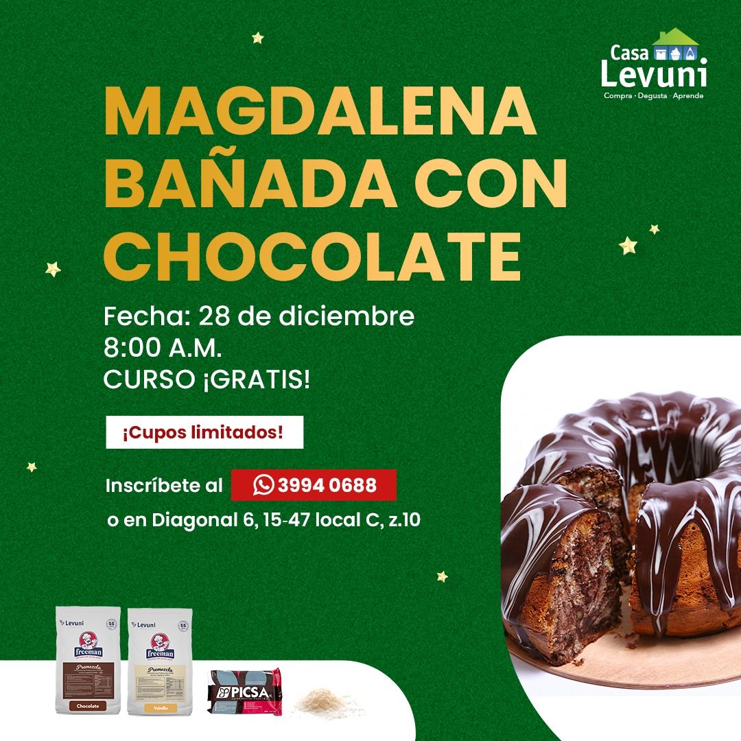 CASA LEVUNI ZONA 10: CLASE \u00a1GRATIS! MAGDALENA BA\u00d1ADA EN CHOCOLATE