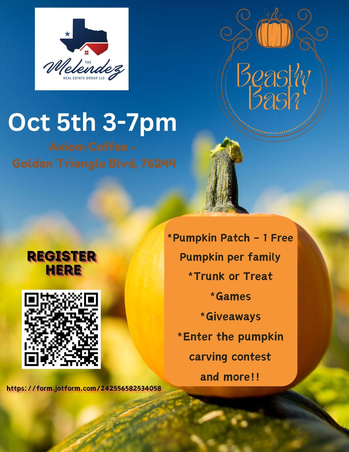 Melendez Real Estate Group Fall Festival with Pumpkin Patch and Trunk or Treat