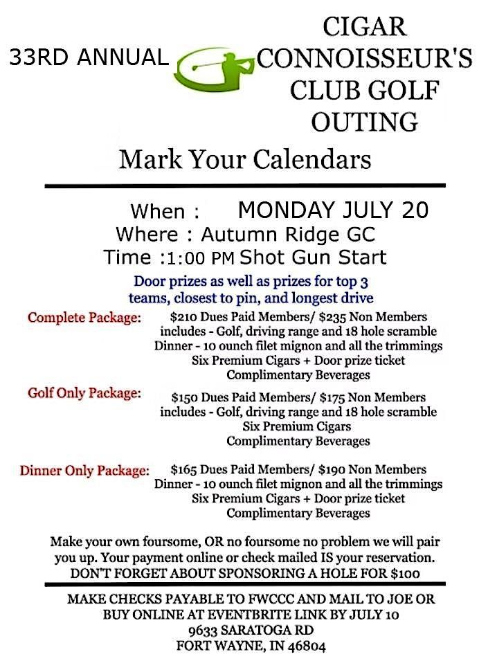 Fort Wayne Cigar Connoisseur's Club 33rd Annual Golf Outing