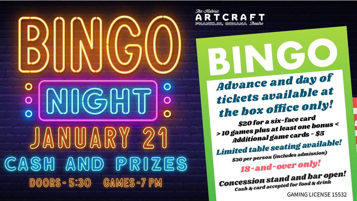 Bingo Night at The Artcraft - January 21