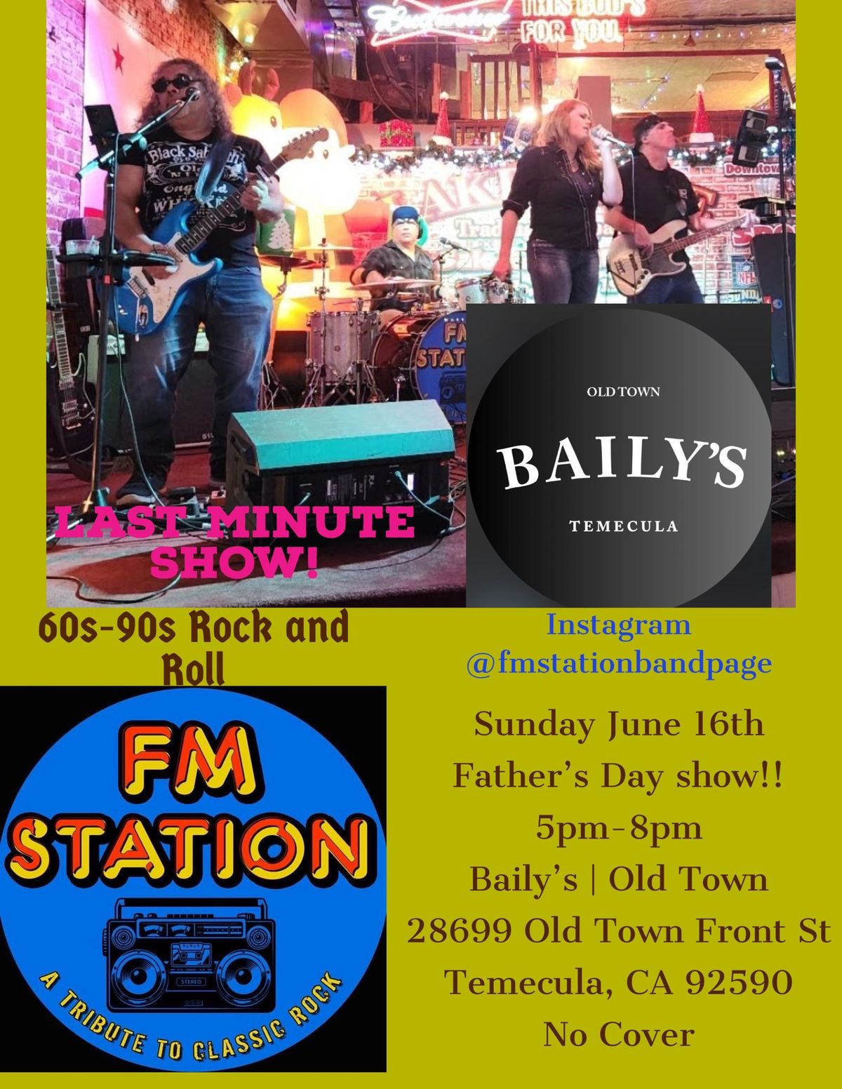 FM Station (60s-90s Classic Rock special Father\u2019s Day show at Baily's | Old Town Temecula
