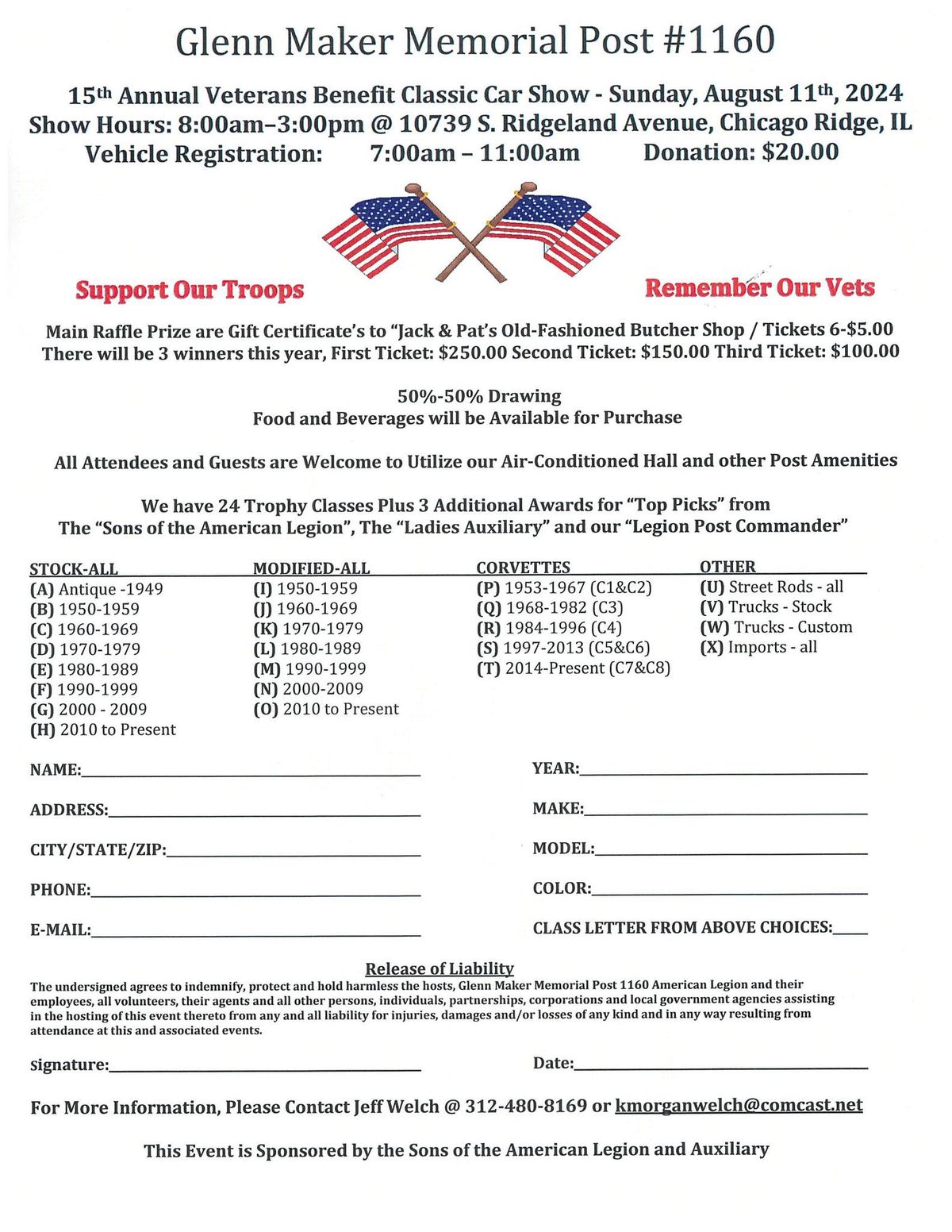15th Annual Veterans Benefit Classic Car Show - Sunday August 11, 2024