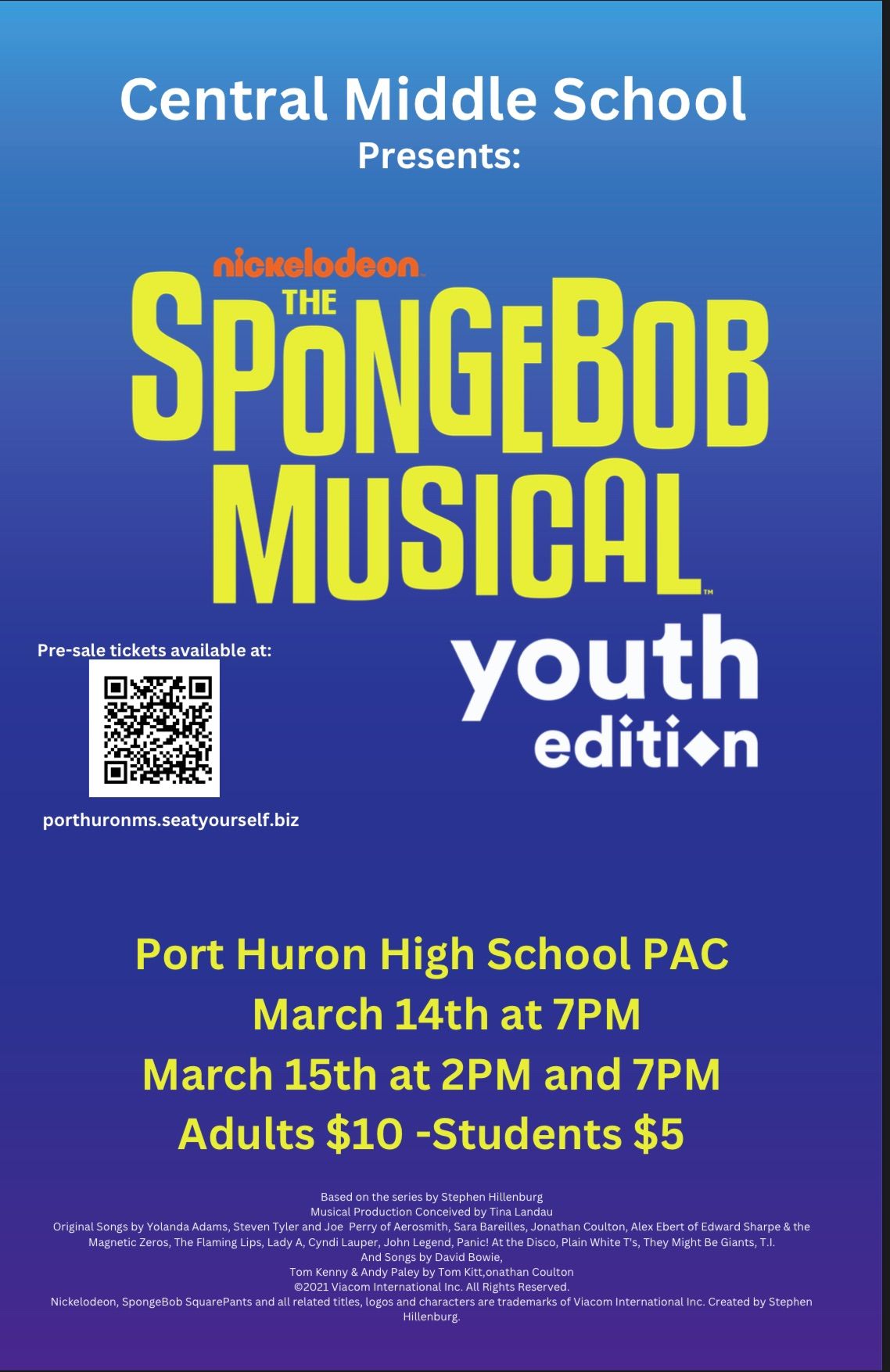 Central middle school presents :SpongeBob Musical Youth Edition