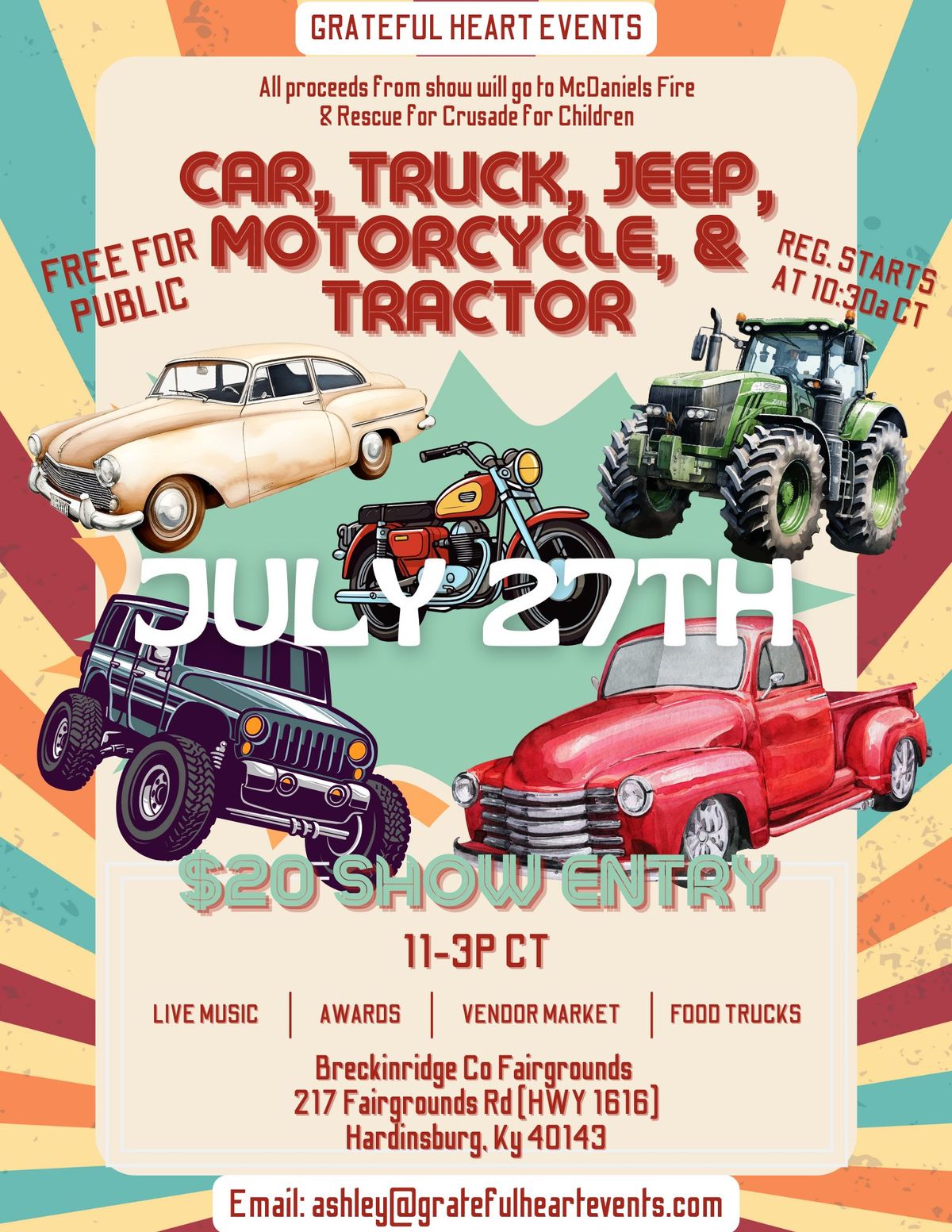 Grateful Heart Events\/McDaniels Fire & Rescue - Car, Truck, Jeep, Motorcycle & Tractor Show