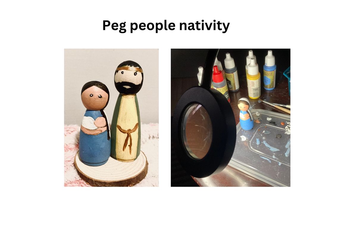 *FULLY BOOKED* Peg people nativity (displayed on a wooden slice or gift tag)