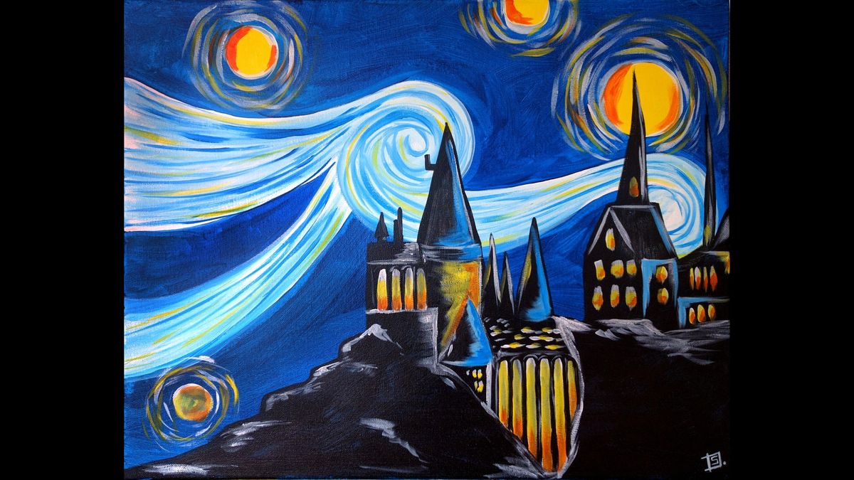 Magical Starry Night Castle~ 1\/2 off Bottles of Wine! @ Wine and Canvas \u2013 Grand Rapids