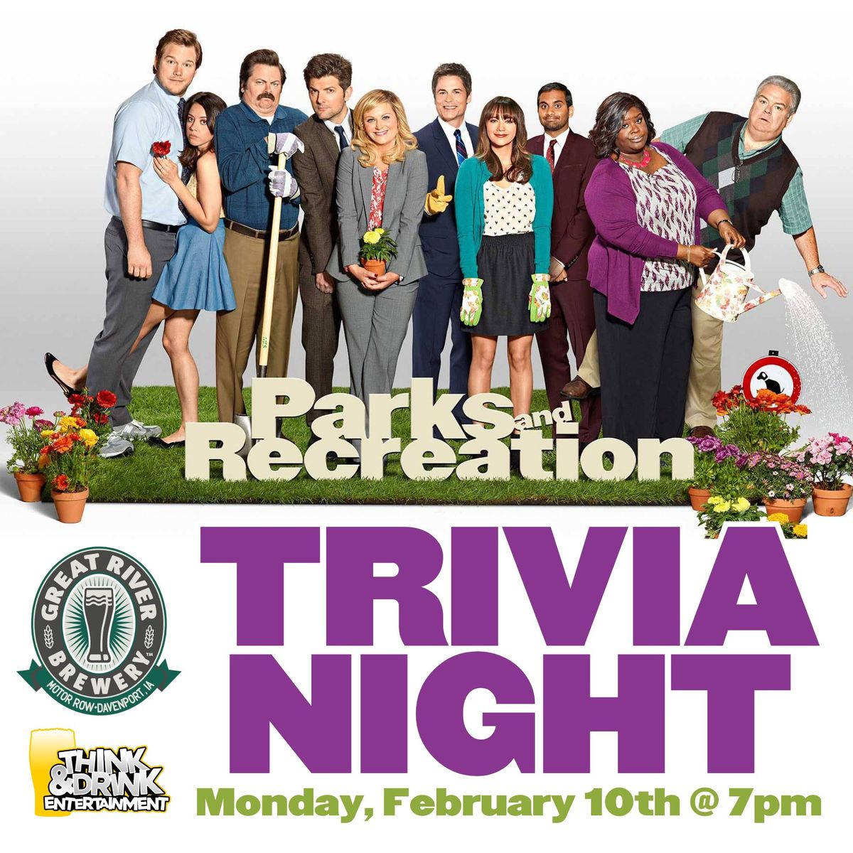 Parks and Recreation Trivia @ Great River Brewery (Davenport, IA) \/ Monday, February 10th @ 7pm