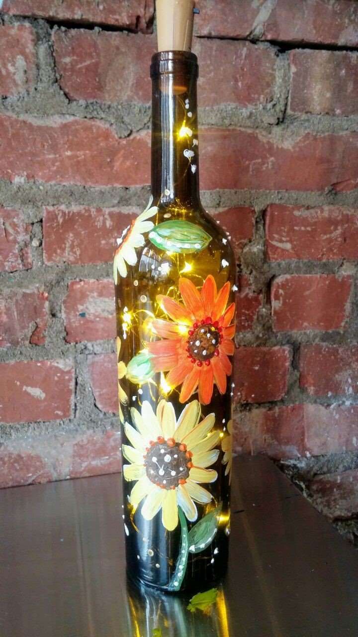 Sunflower Wine Bottle with Lights