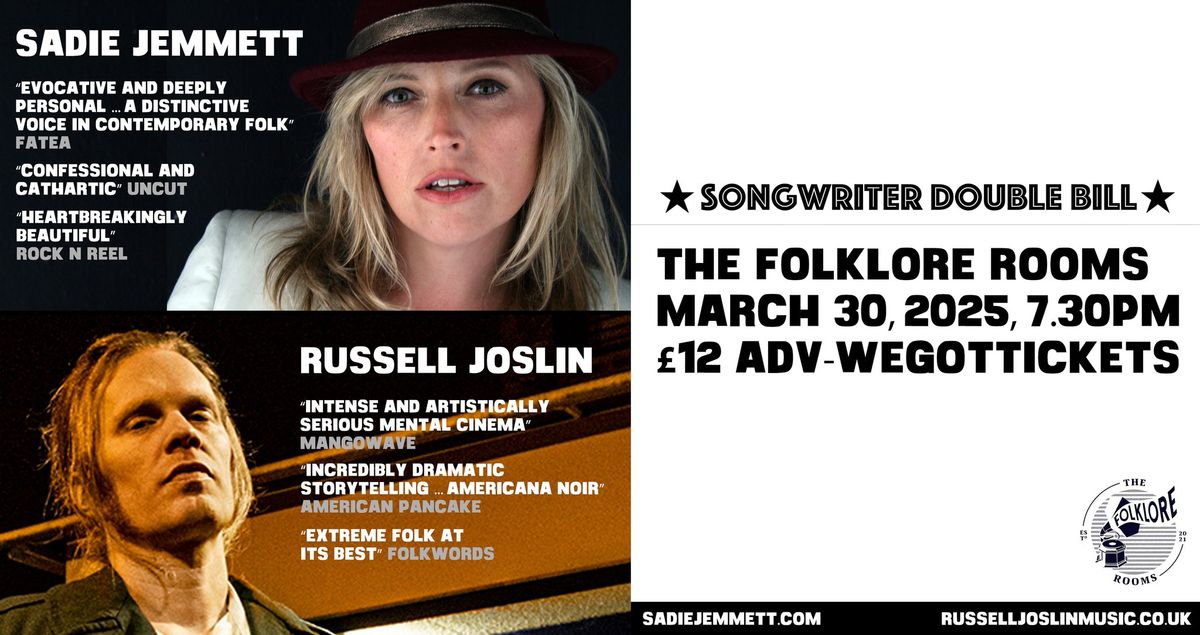 Sadie Jemmett & Russell Joslin - SONGWRITER DOUBLE BILL @ Folklore Rooms, Brighton