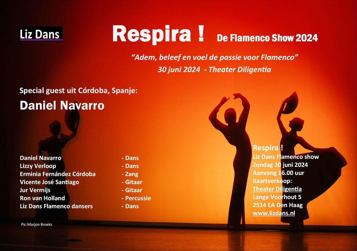 Respira! Adem, beleef en voel de passie voor Flamenco. 30 juni 2024 in Theater Diligentia