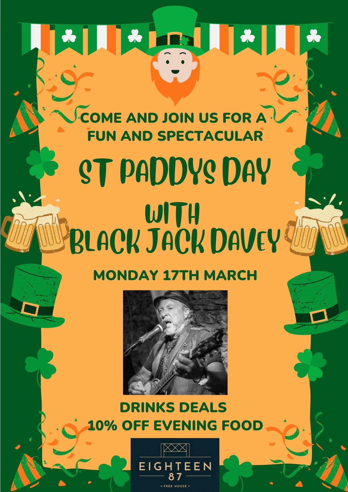 St. Patrick\u2019s day at Eighteen87 with Black Jack Davey