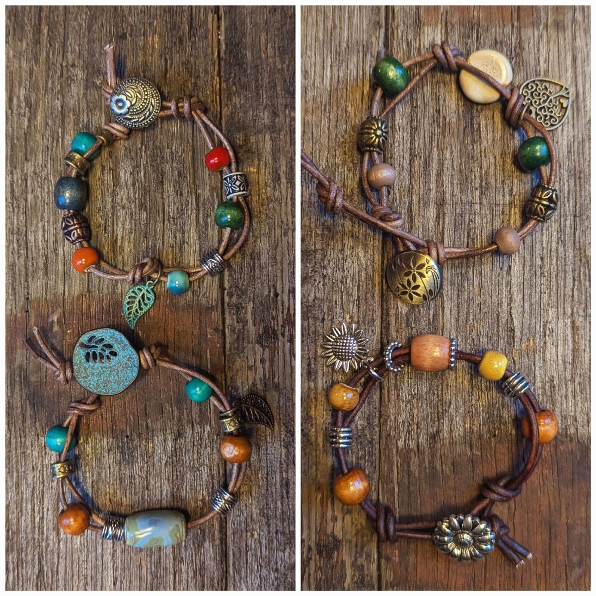 Boho by Trudi's Walk Up Leather and Bead Bracelet Bar