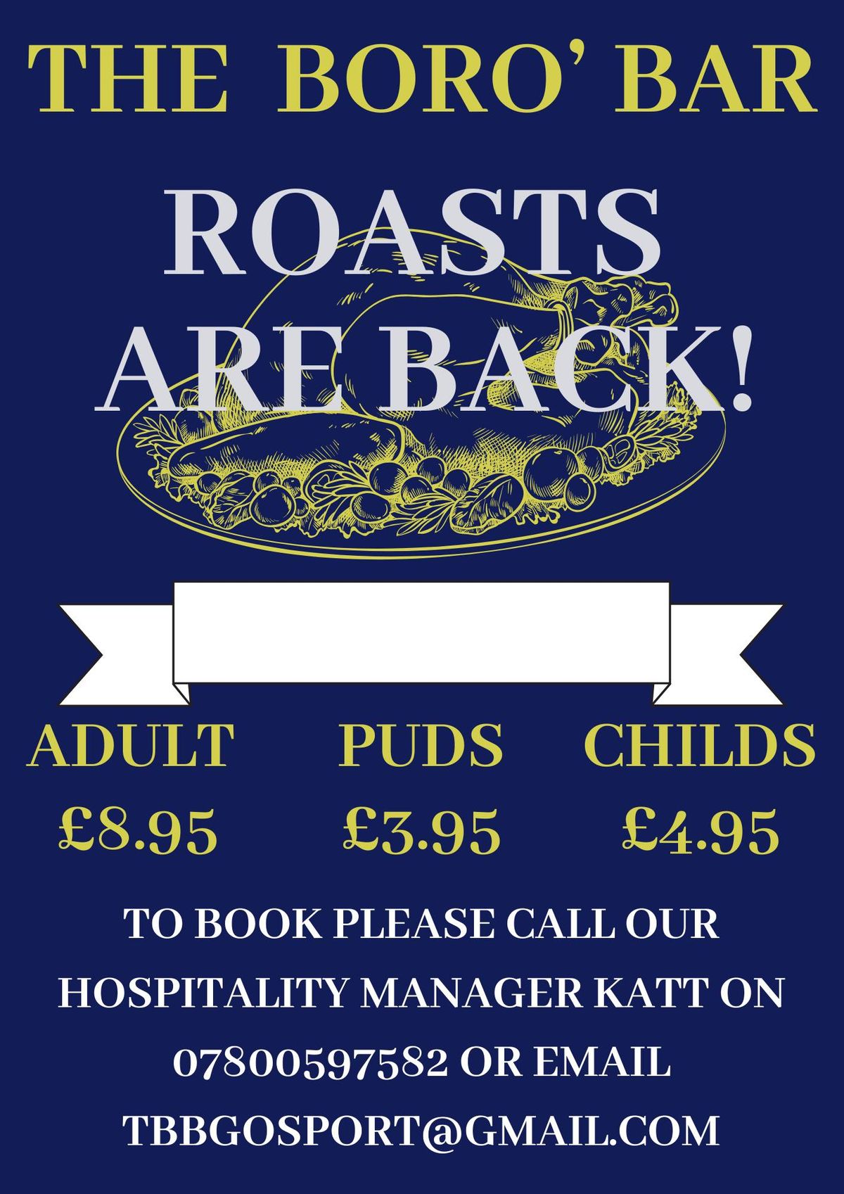 ROASTS DINNERS ARE BACK AT THE BORO' BAR at GOSPORT BOROUGH FC!