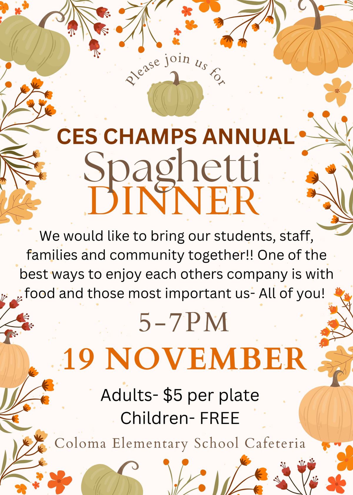 CHAMPS ANNUAL SPAGHETTI DINNER