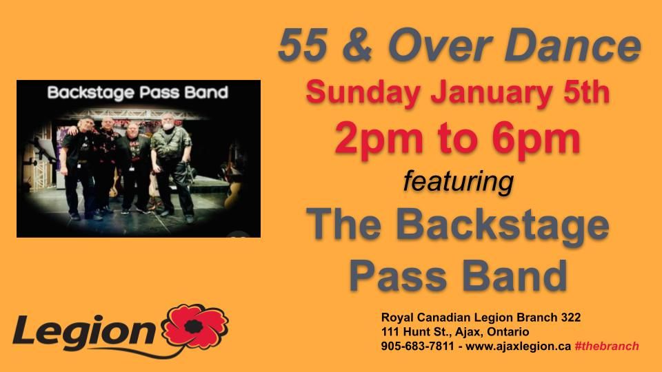 Sunday 55 and Over Dance featuring The Backstage Pass Band at The Ajax Legion Clubroom Lounge