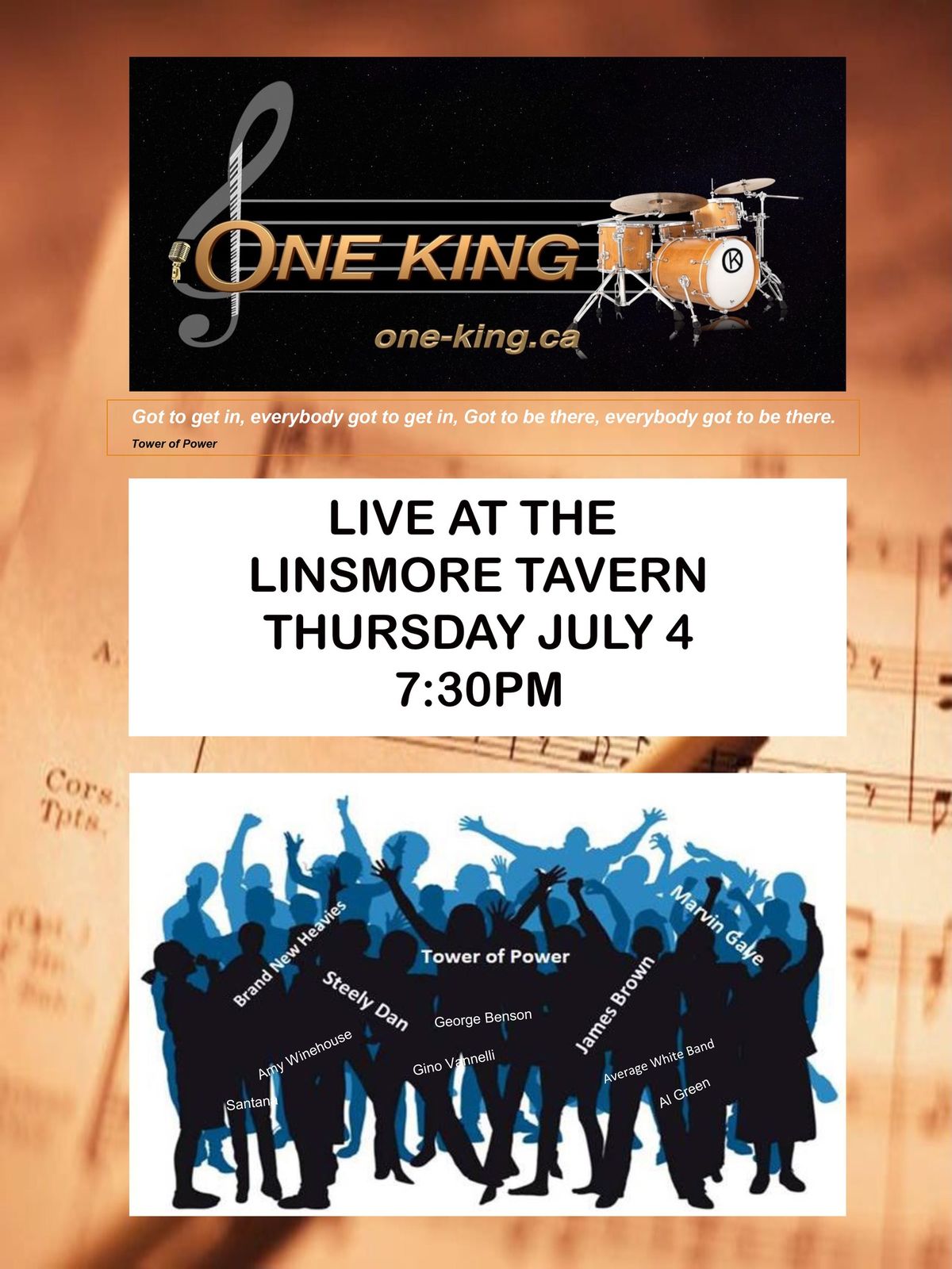 One King bringing some R&B, Soul and a whole lot of Motown to the Linsmore Tavern!