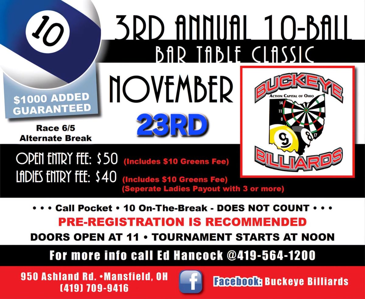 3rd ANNUAL 10BALL $1000 ADDED