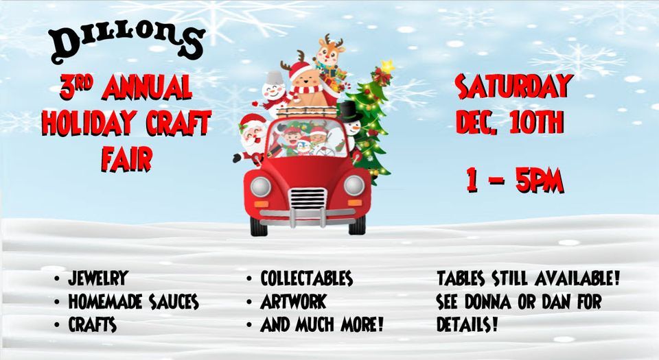 3RD ANNUAL HOLIDAY CRAFT FAIR, Dillons Restaurant & Sports Bar, Grayson