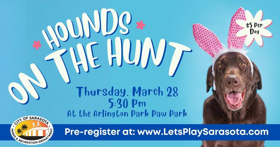 Hounds on the Hunt at the Arlington Park Paw Park