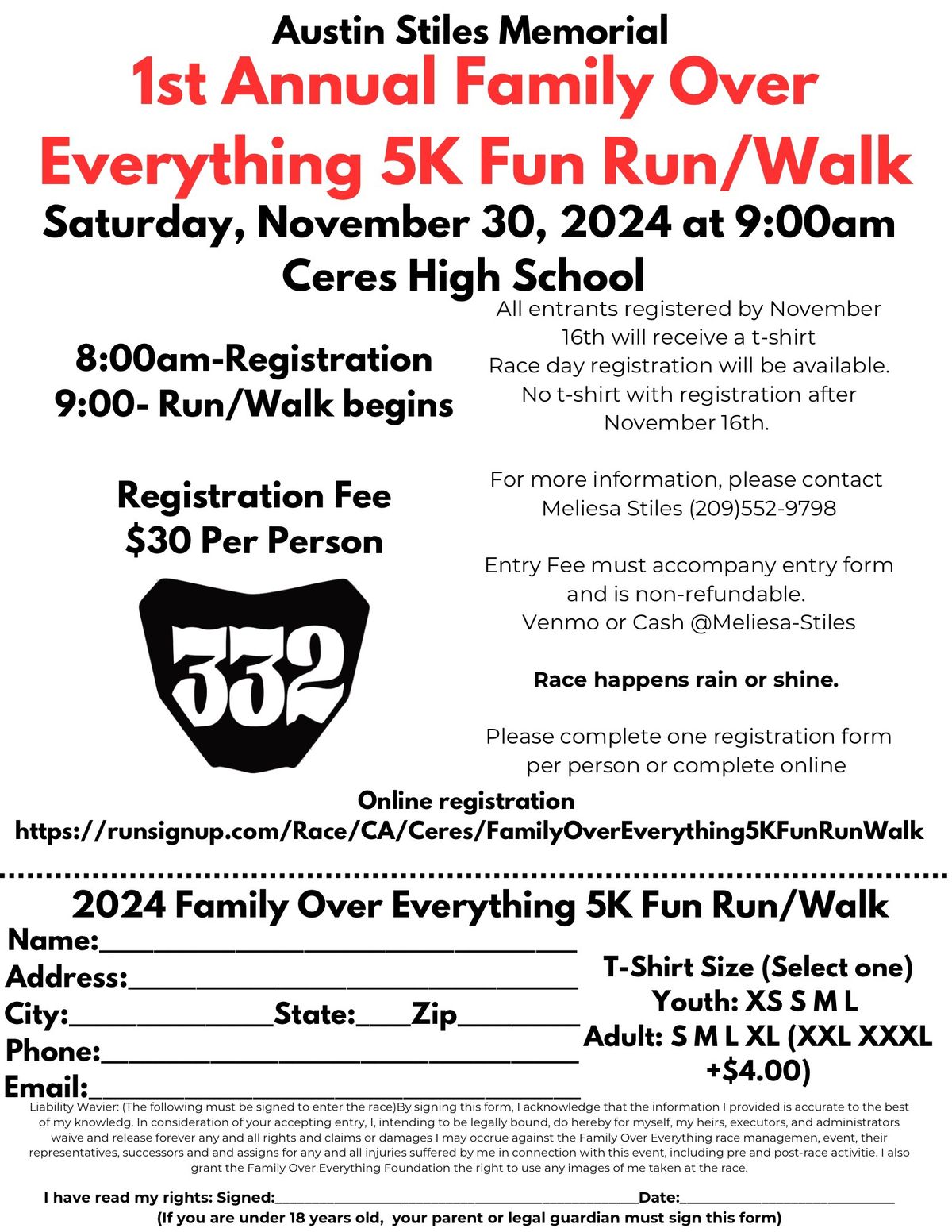 Family over Everything 5k, Fun Run\/Walk Austin Stiles Memorial!