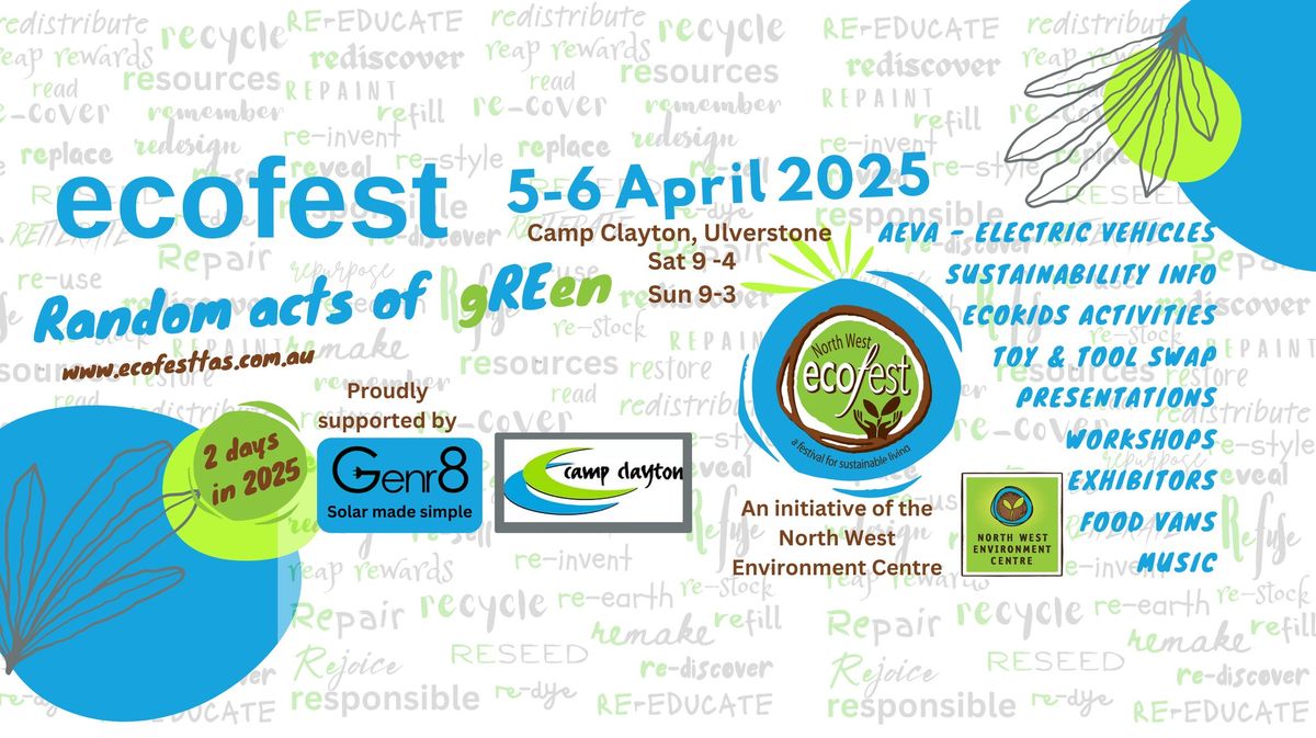 NW Ecofest 2025 Sat 5th & Sun 6th APRIL, Camp Clayton, Ulverstone Tasmania