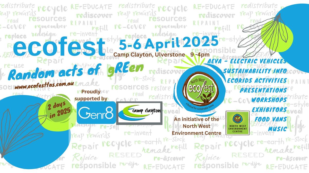 NW Ecofest 2025 Sat 5th & Sun 6th APRIL, Camp Clayton, Ulverstone Tasmania