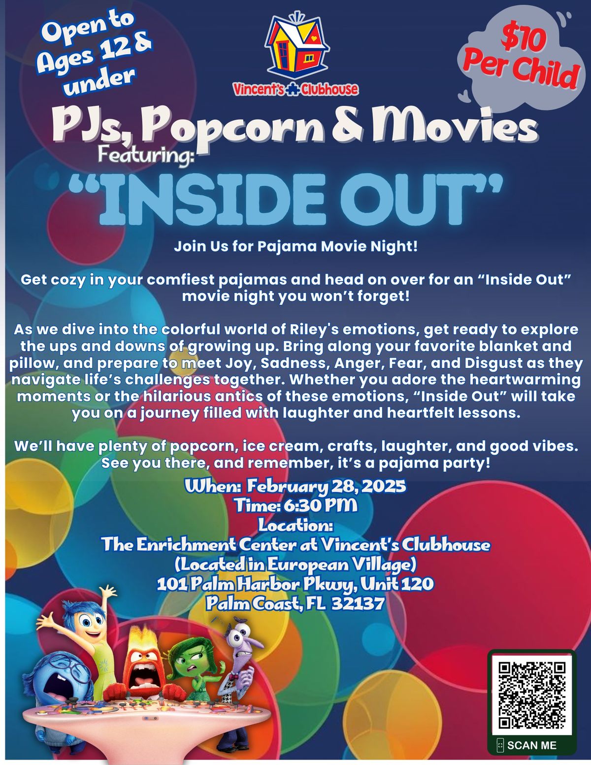 Vincent's Clubhouse PJs, Popcorn & Movies featuring "Inside Out"