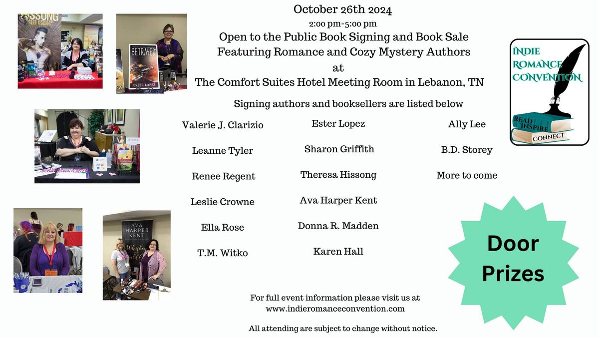 Open to the public romance book sale and author signing 