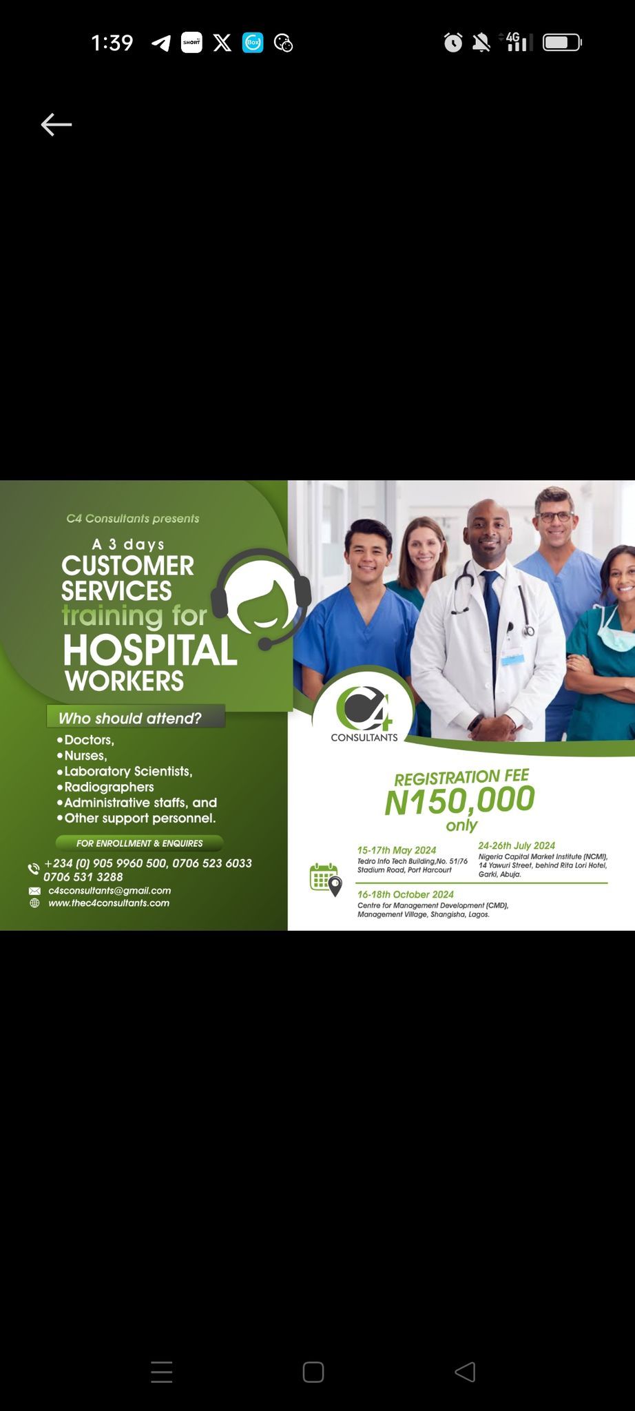 Lagos 3 Day Customer Service Training for Hospital Workers 