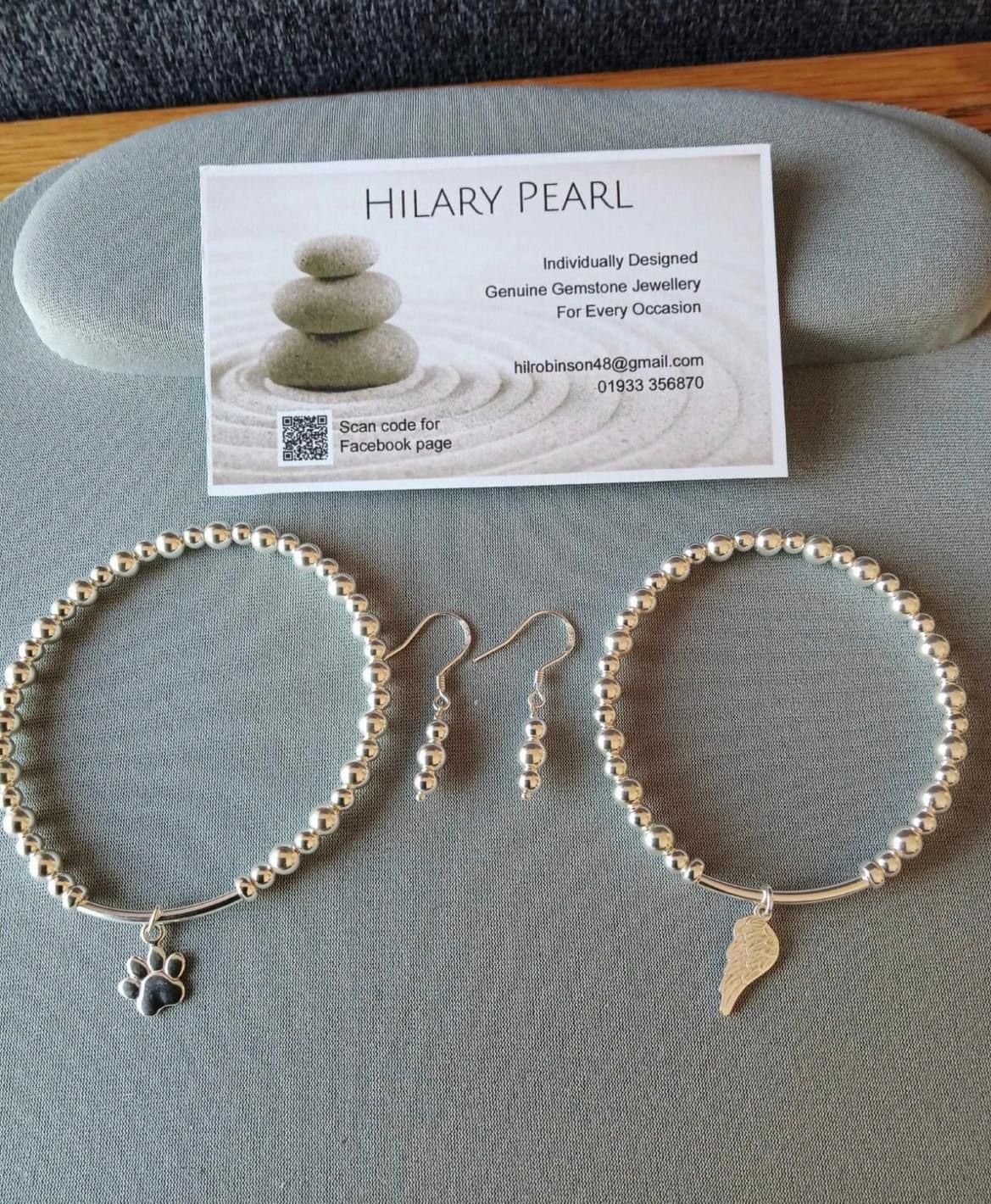 Beaded Jewellery- Solid Silver Memorial Bracelet & Earrings 