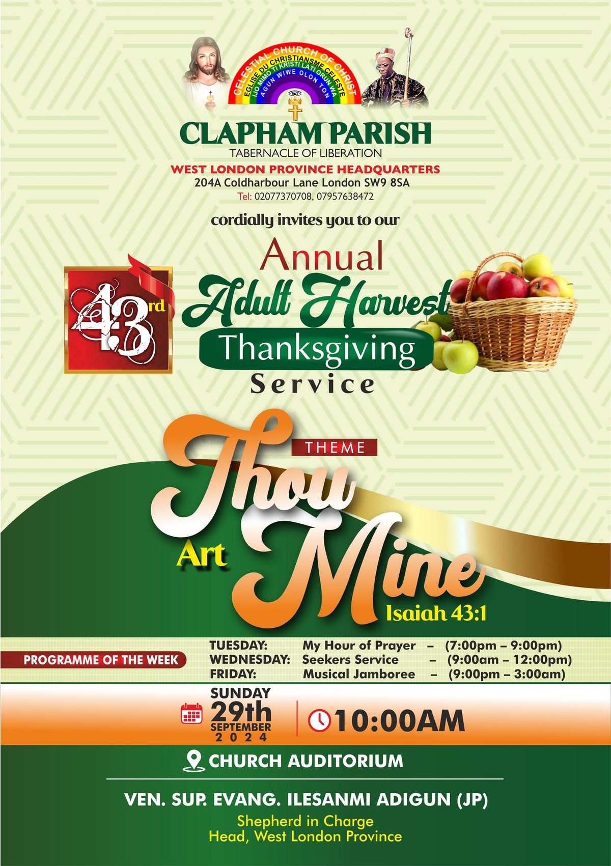 43RD ADULT HARVEST THANKSGIVING SERVICE