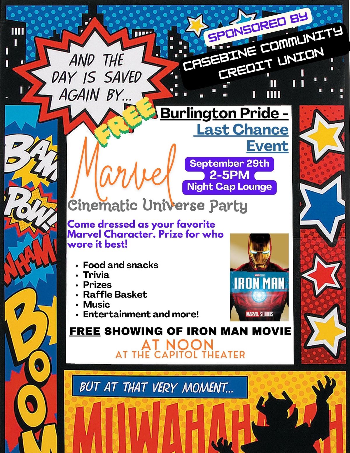 Burlington Pride - Last Chance Event - MARVEL CINEMATIC UNIVERSE SUPERHERO PARTY